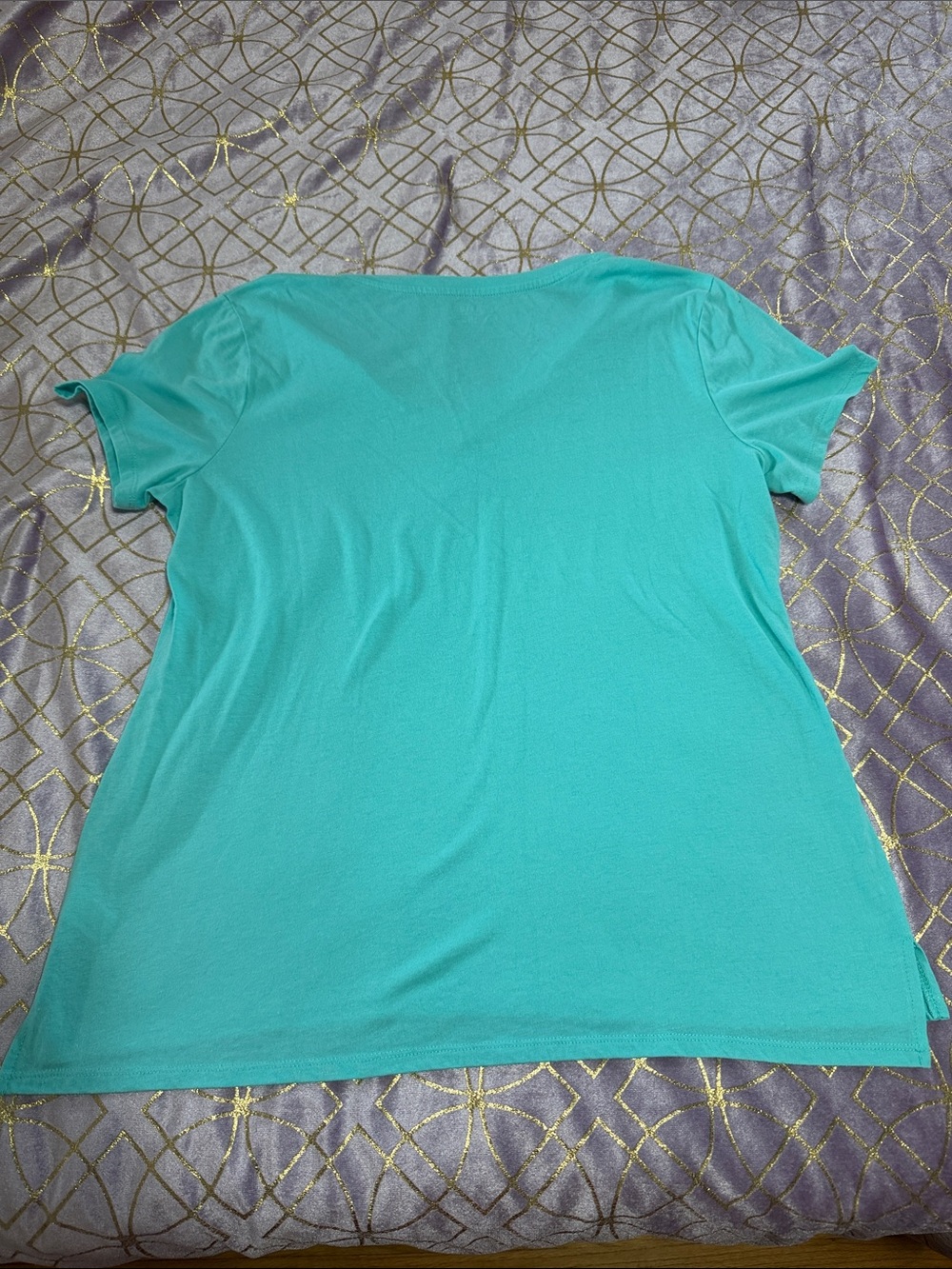 Women's V-Neck Short Sleeve Top - Teal - Picture 7 of 7